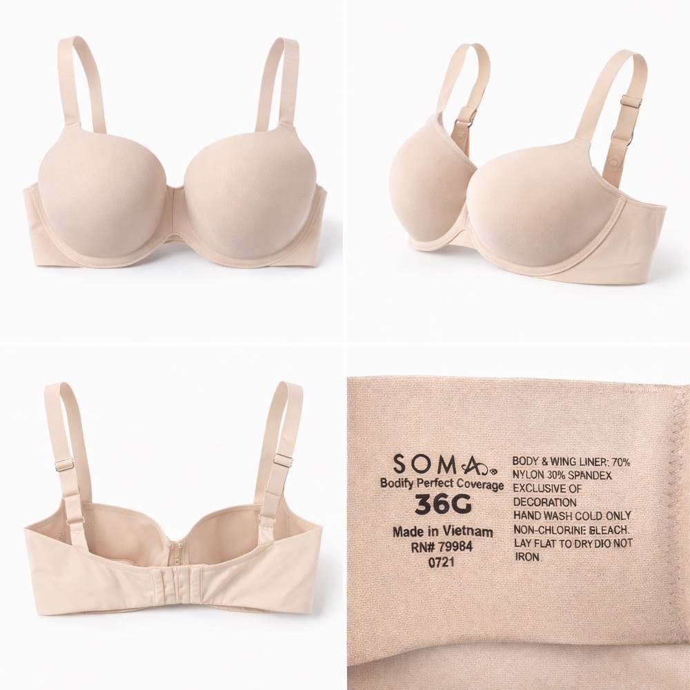 SOMA Bodify Perfect Coverage T-Shirt Bra Nude Smooth Everyday 36C